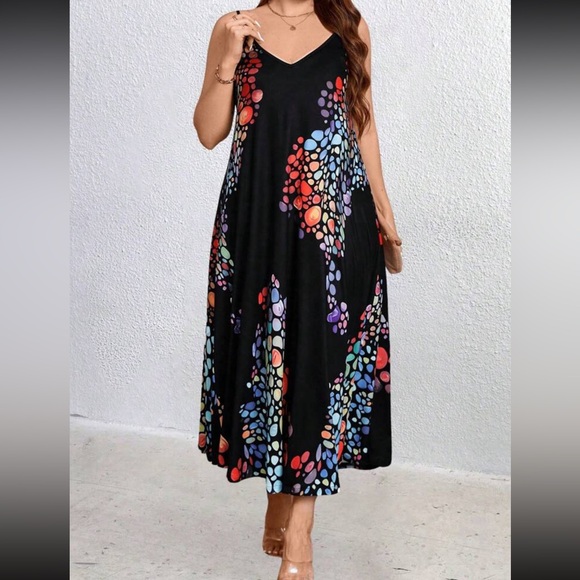 Plus Size Women's Star Print Cami Maxi Dress Independence Day White - Picture 7 of 10